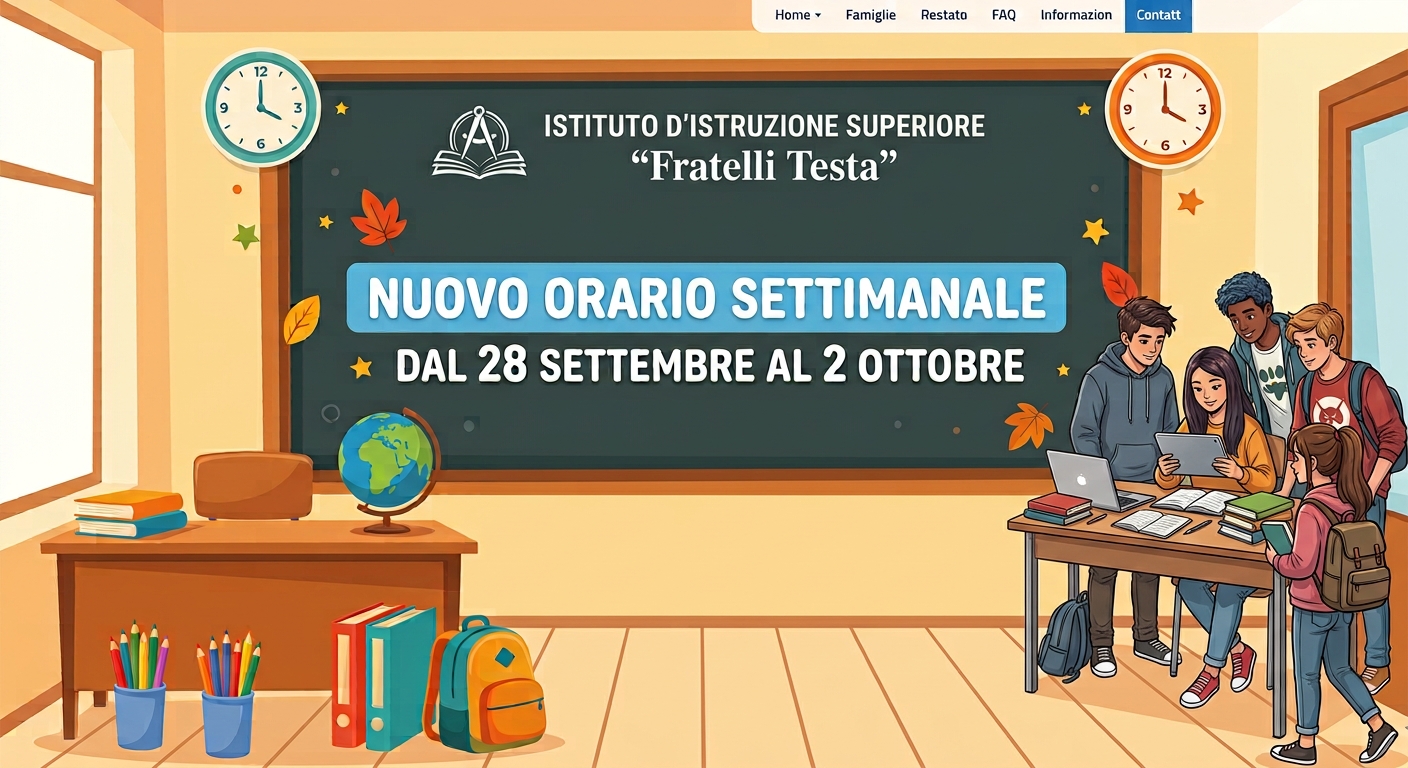 Orario delle classi dal 28 settembre al 2 ottobre