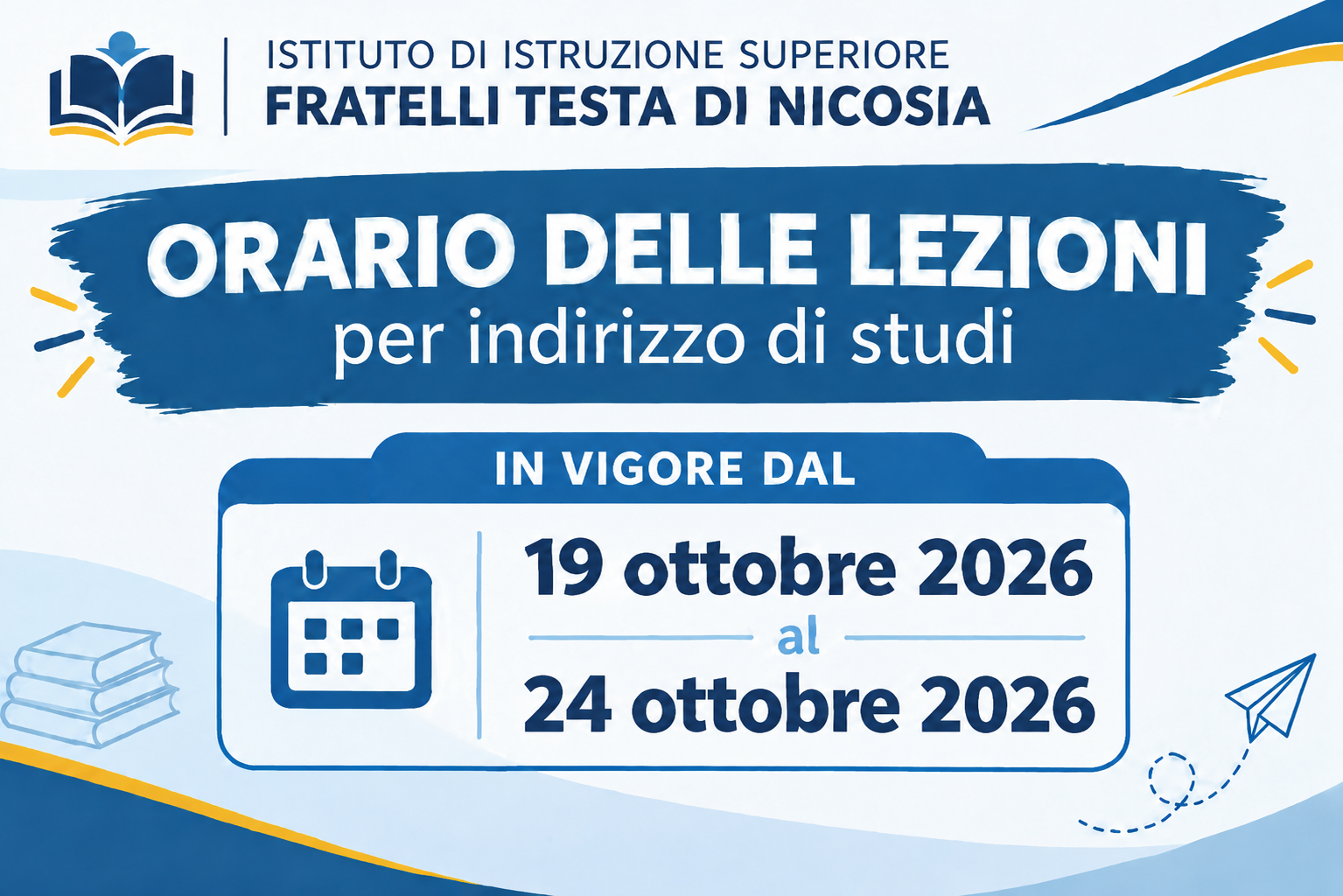 Orario delle lezioni dal 19 al 24 ottobre
